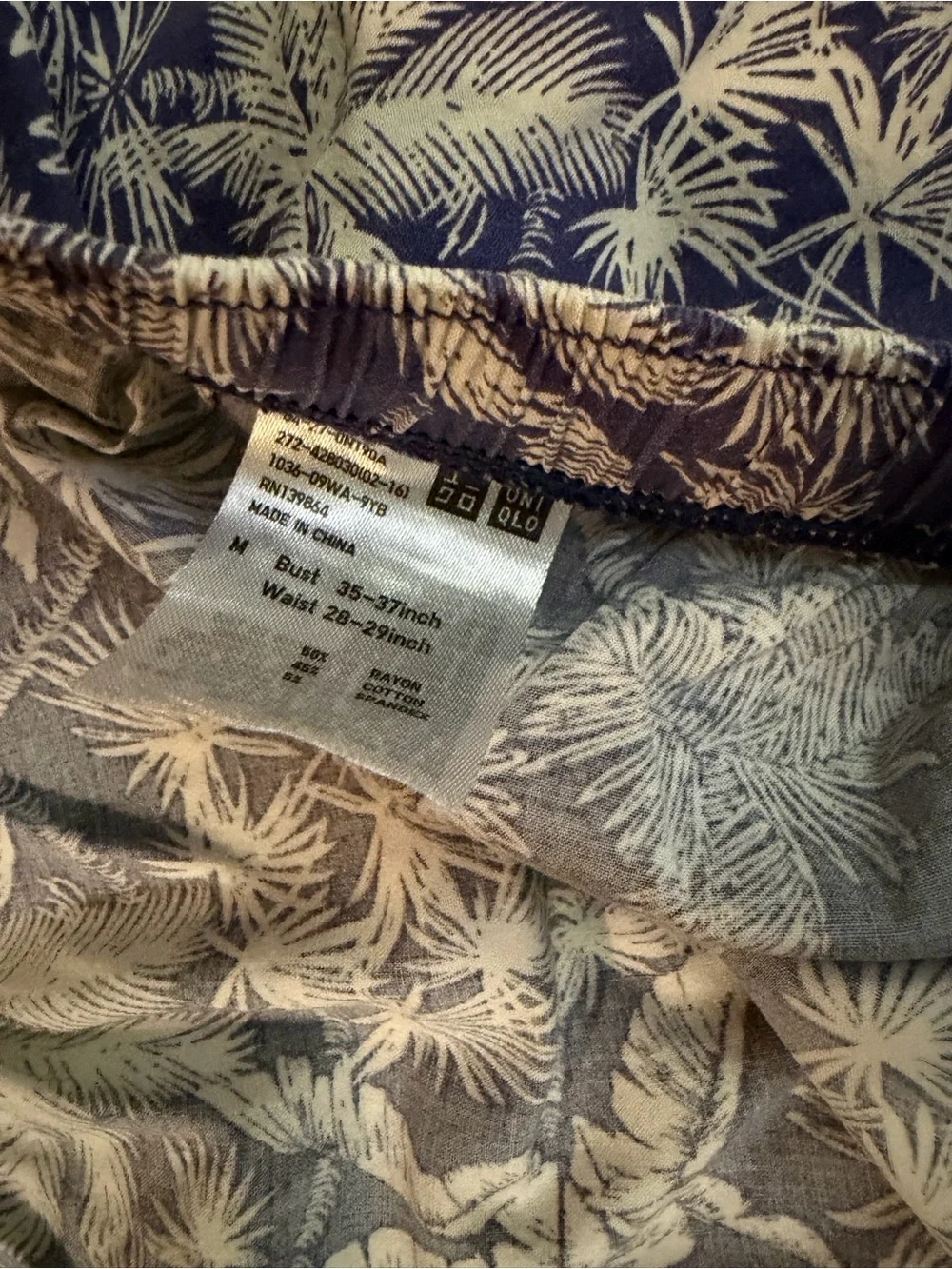 Uniqlo Navy and White Palm-Print Two-Piece Set